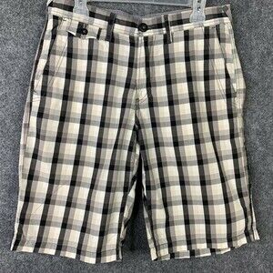 DNKY Cotton Cargo Bermuda Shorts Men 31 White Gray Windowpane Check Plaid